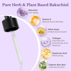 1HEROLABS Bakuchiol serum bottle with ingredients hint promotes collagen-friendly care.