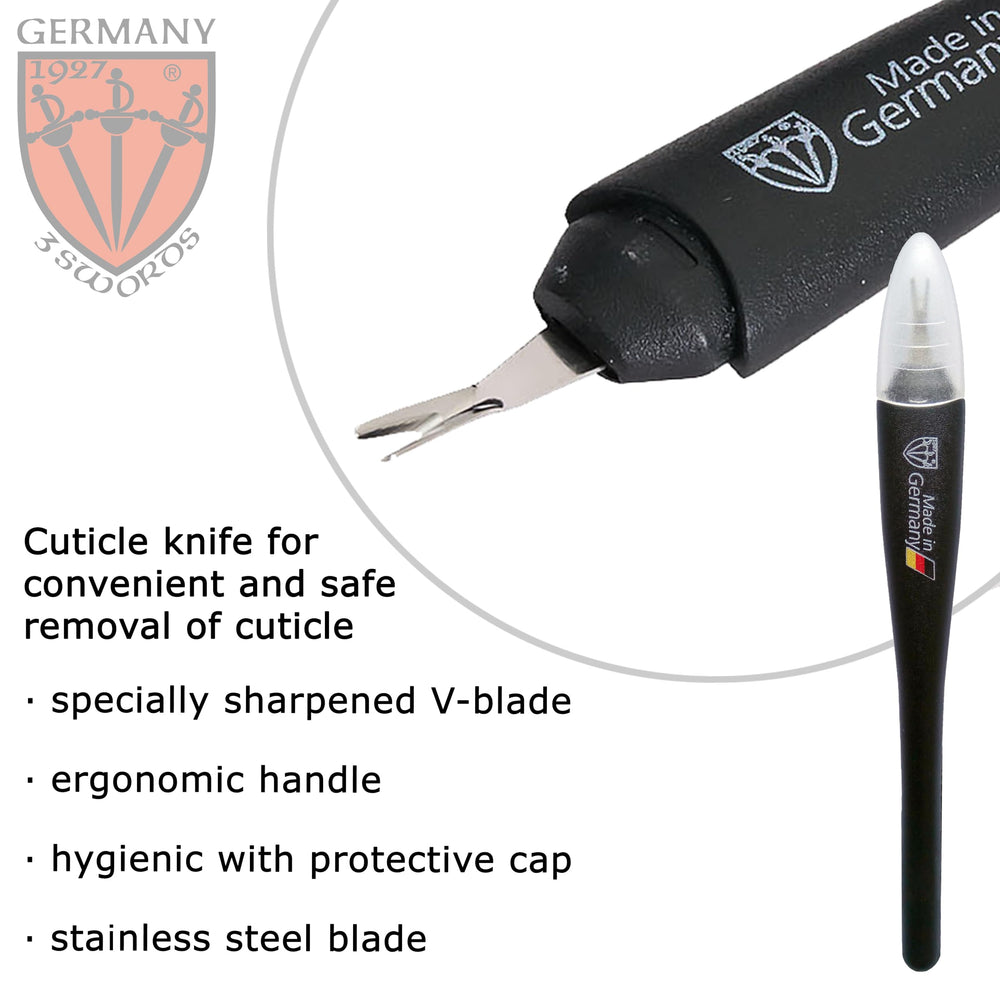 3 Swords Germany hoja en V – afilado para remover cutícula con control.