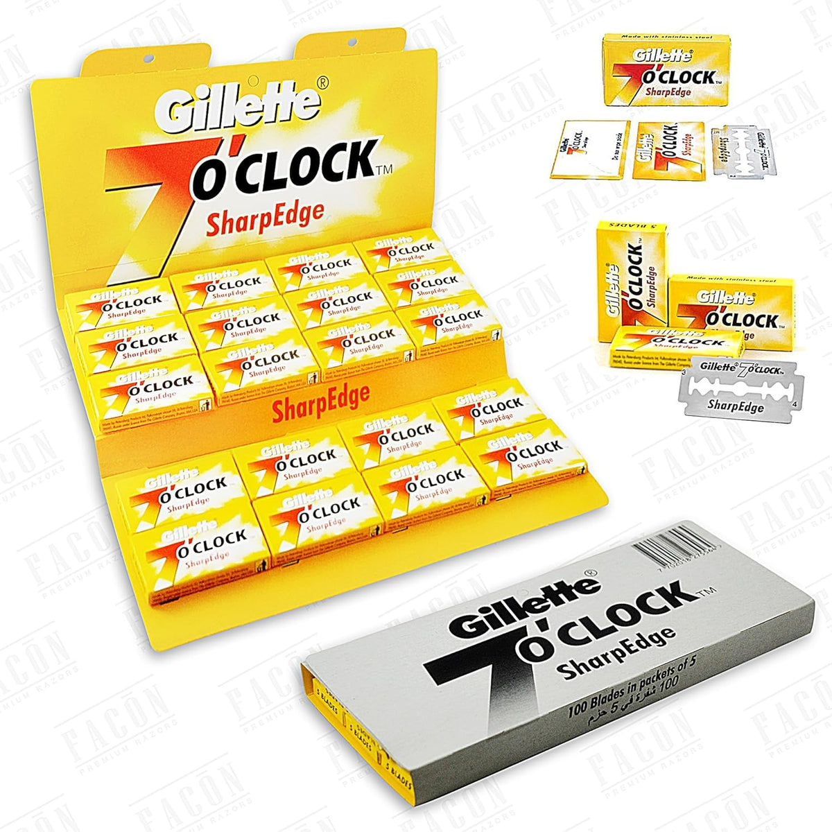 Cuchilla 7'0Clock SharpEdge platinada para afeitado suave y preciso.