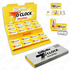 Cuchilla 7'0Clock SharpEdge platinada para afeitado suave y preciso.