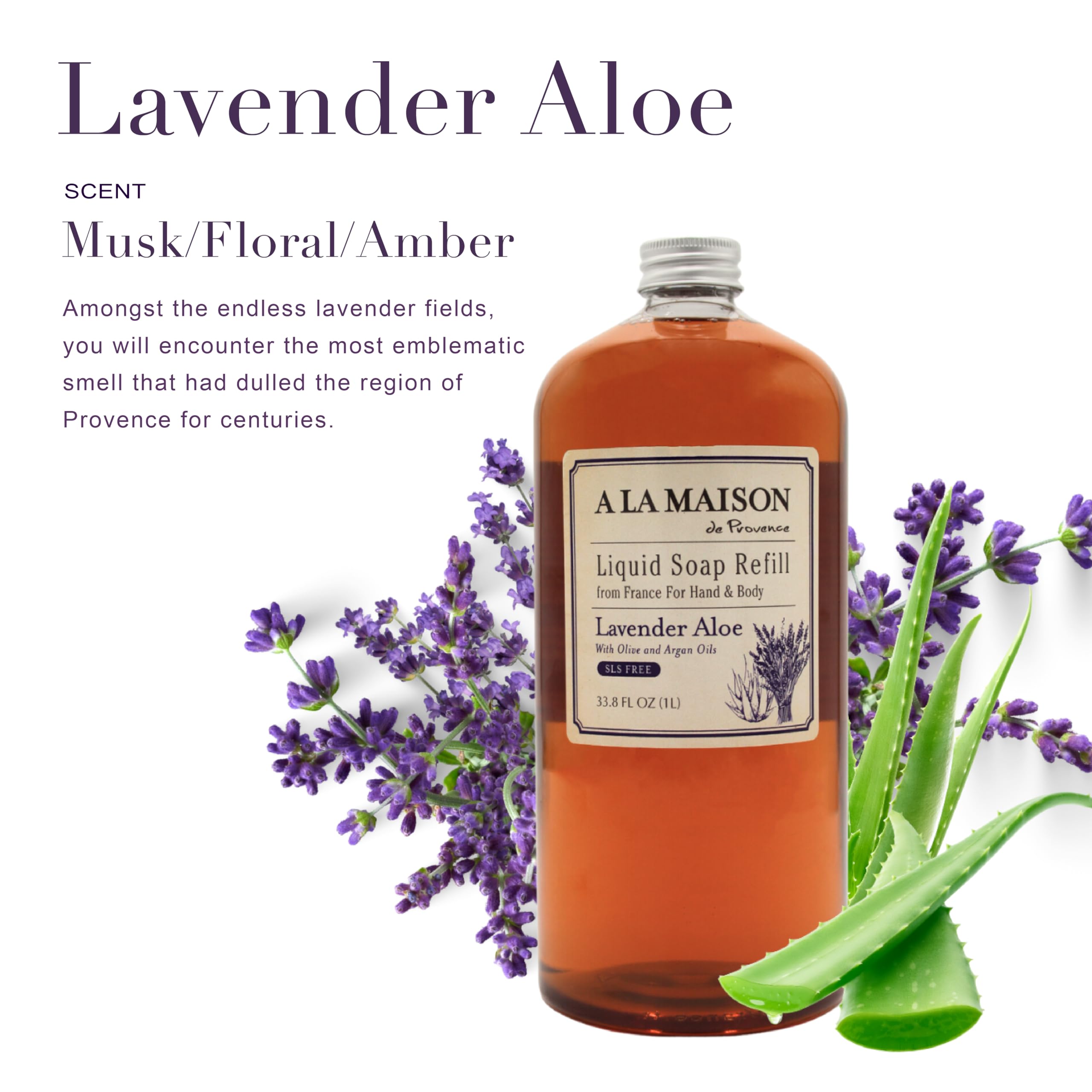 Jabón de manos A LA MAISON lavanda aloe, proceso artesanal francés.