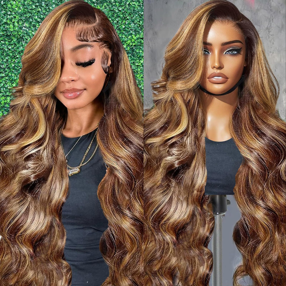 Peluca A8 rubio miel con ombré y ondas suaves para un aspecto natural.
