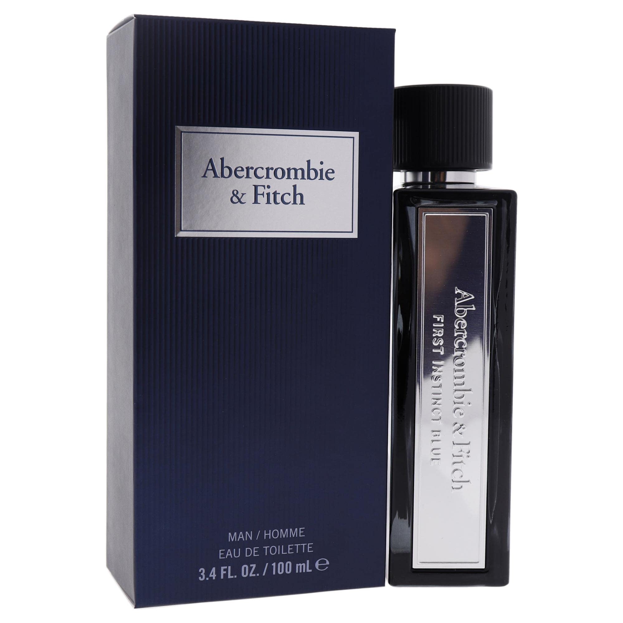 Abercrombie & Fitch First Instinct Blue, tapa de la botella, cierre seguro para viaje.