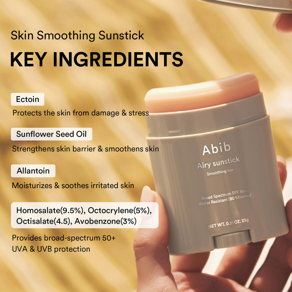 Abib Airy Sunstick dispensador curvo portátil para retoques rápidos.