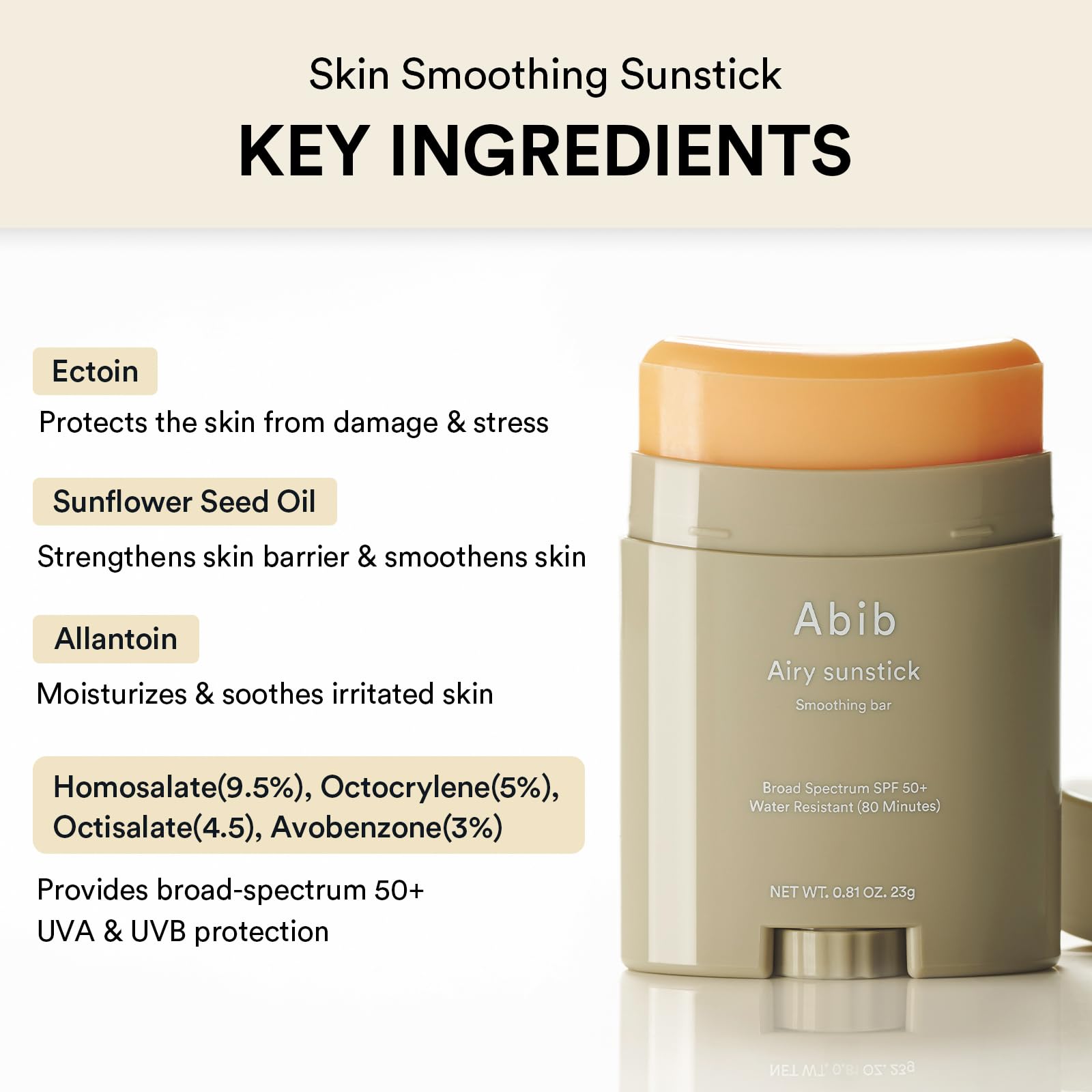 Acabado transparente de Abib Sunstick Duo sin residuo blanco
