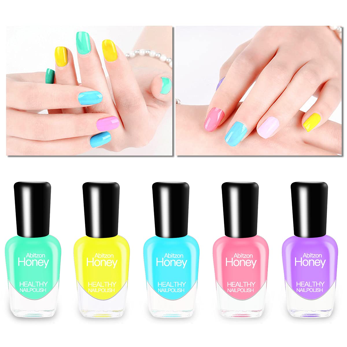 Abitzon Esmalte Set 10 botellas en mano aplicando color con suavidad