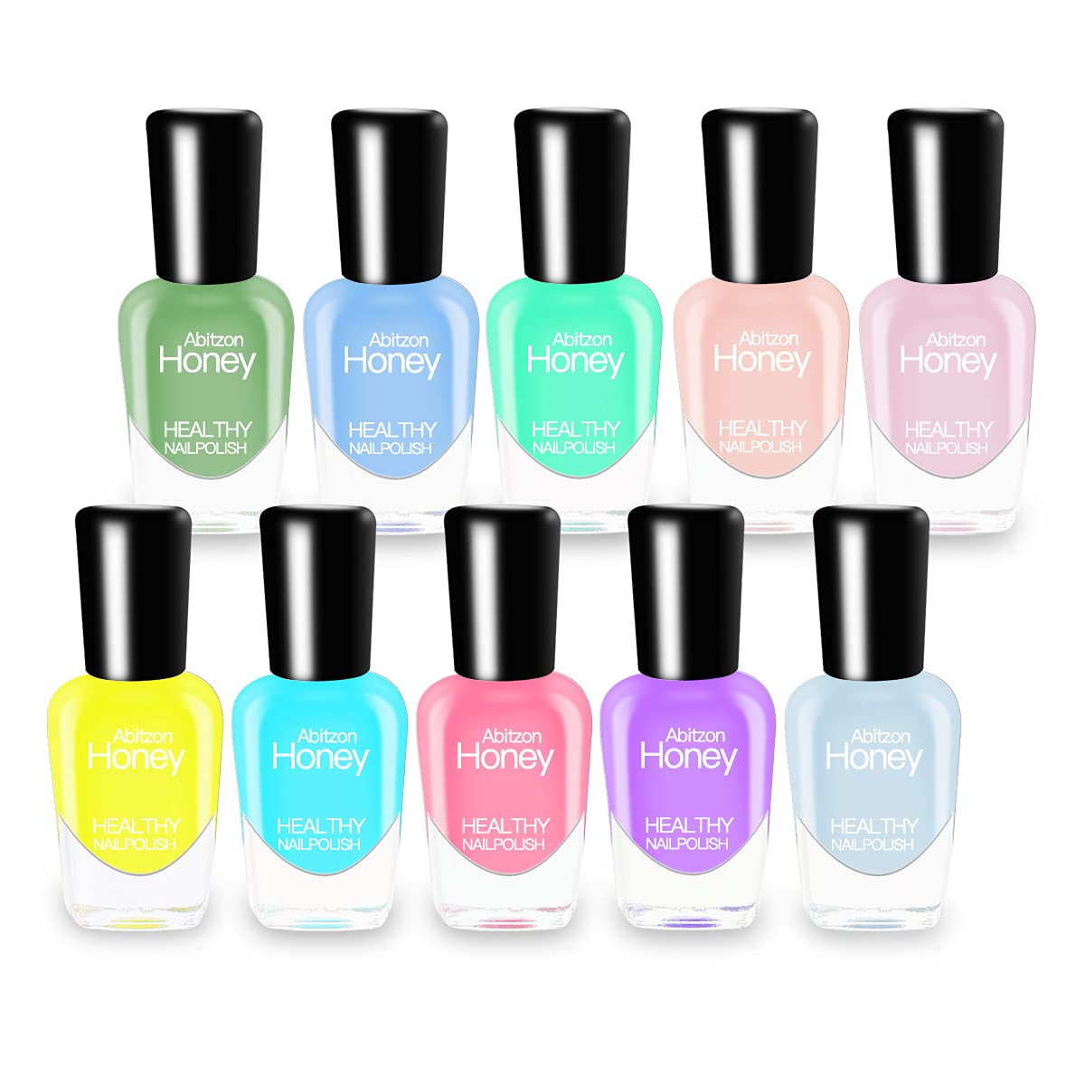 Abitzon Esmalte Set 10 botellas frente, brillo inmediato para cualquier ocasión