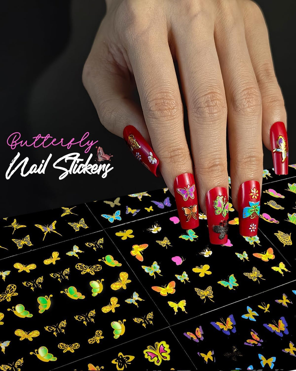 ABOLINE calcomanías de uñas con patrones dorados para un acabado brillante.