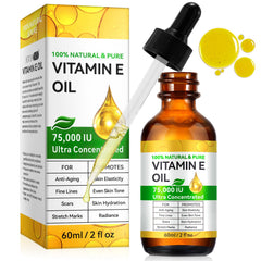 Aceite Vitamina E 75000 UI: frasco gotero para hidratación facial