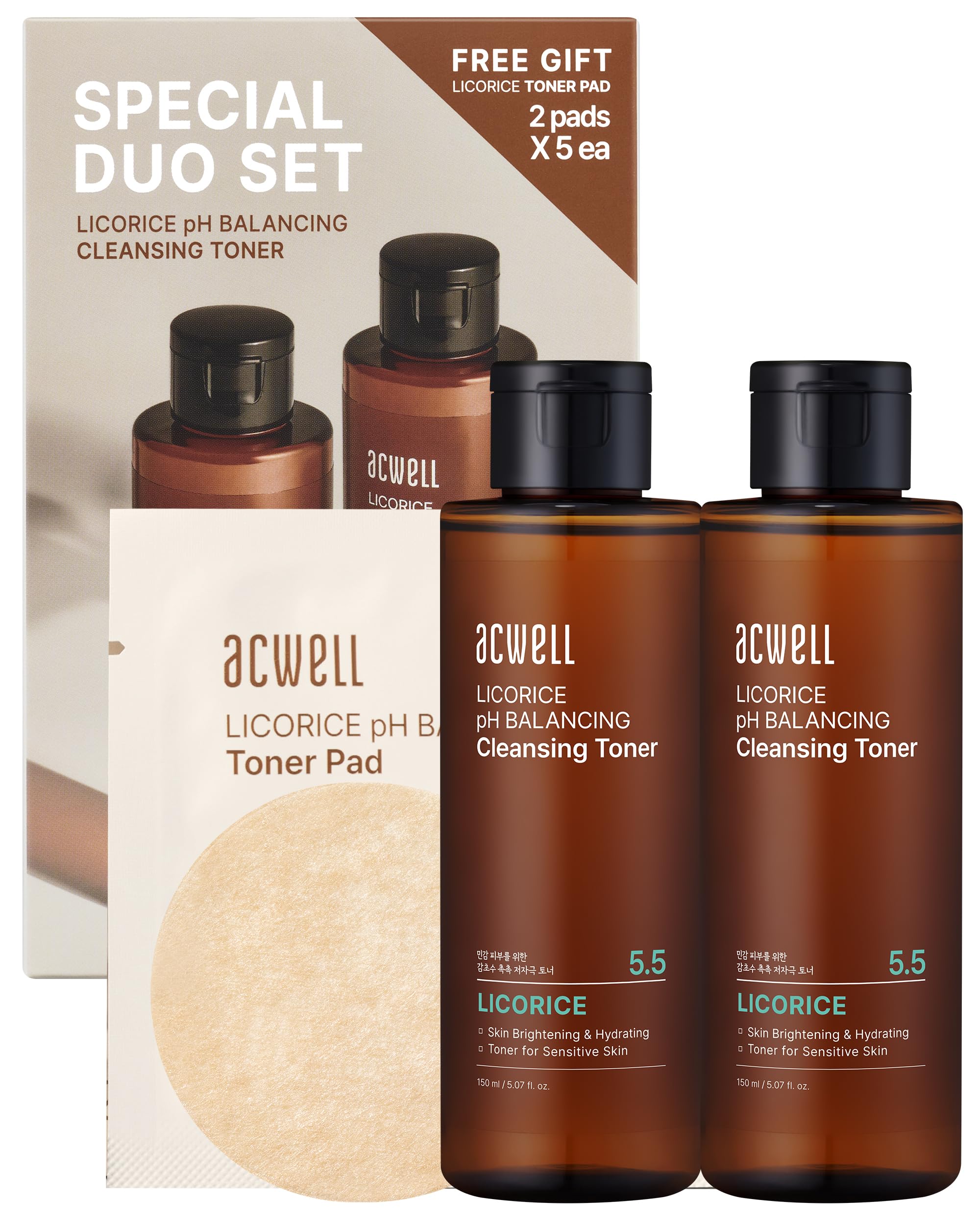 ACWELL Licorice Toner en botella mostrando equilibrio suave de pH para piel sensible.