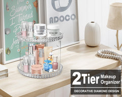 Adoco organizador de maquillaje giratorio, dos bandejas para alcance inmediato.