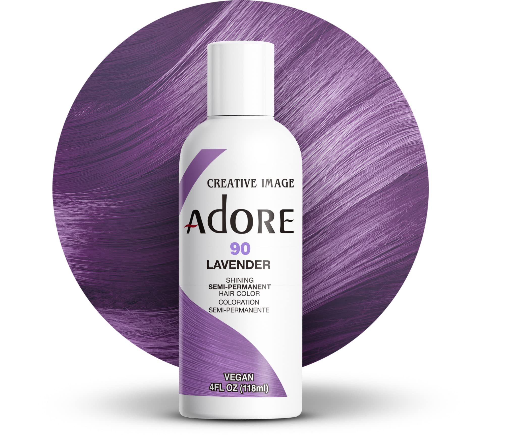 Adore 090 Lavender, vertido desde la botella para ver el pigmento violeta vibrante.