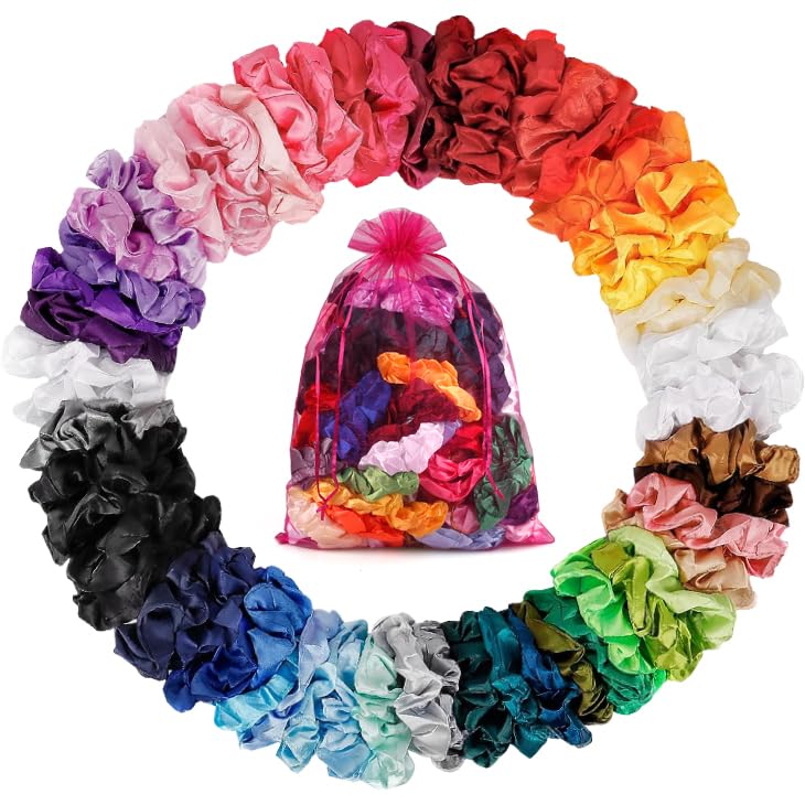 ADRIONE scrunchies satinados de 60 piezas en colores variados para cada conjunto.