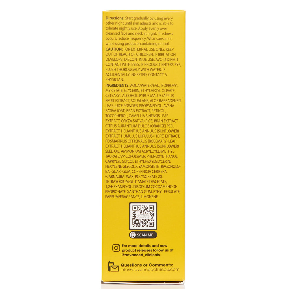 Advanced Clinicals retinol serum delivers hydration and smoothing after absorption