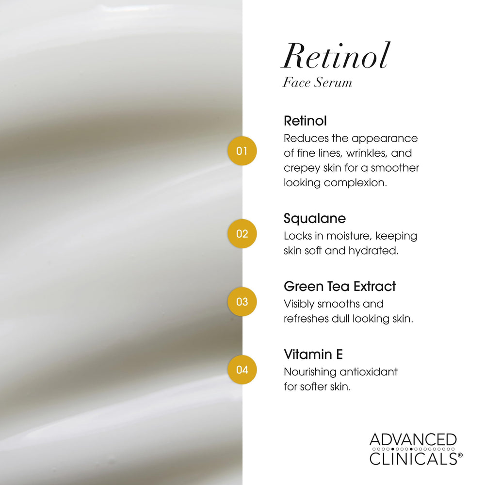 Advanced Clinicals retinol serum on face close-up showing even tone potential