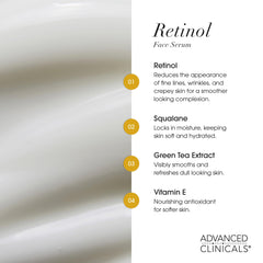 Advanced Clinicals retinol serum on face close-up showing even tone potential