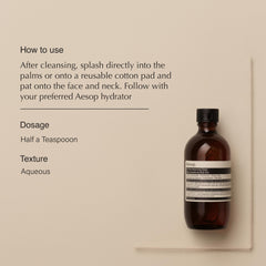 Aesop B & Tea Toner: ingredientes clave para claridad y vitalidad de la piel.