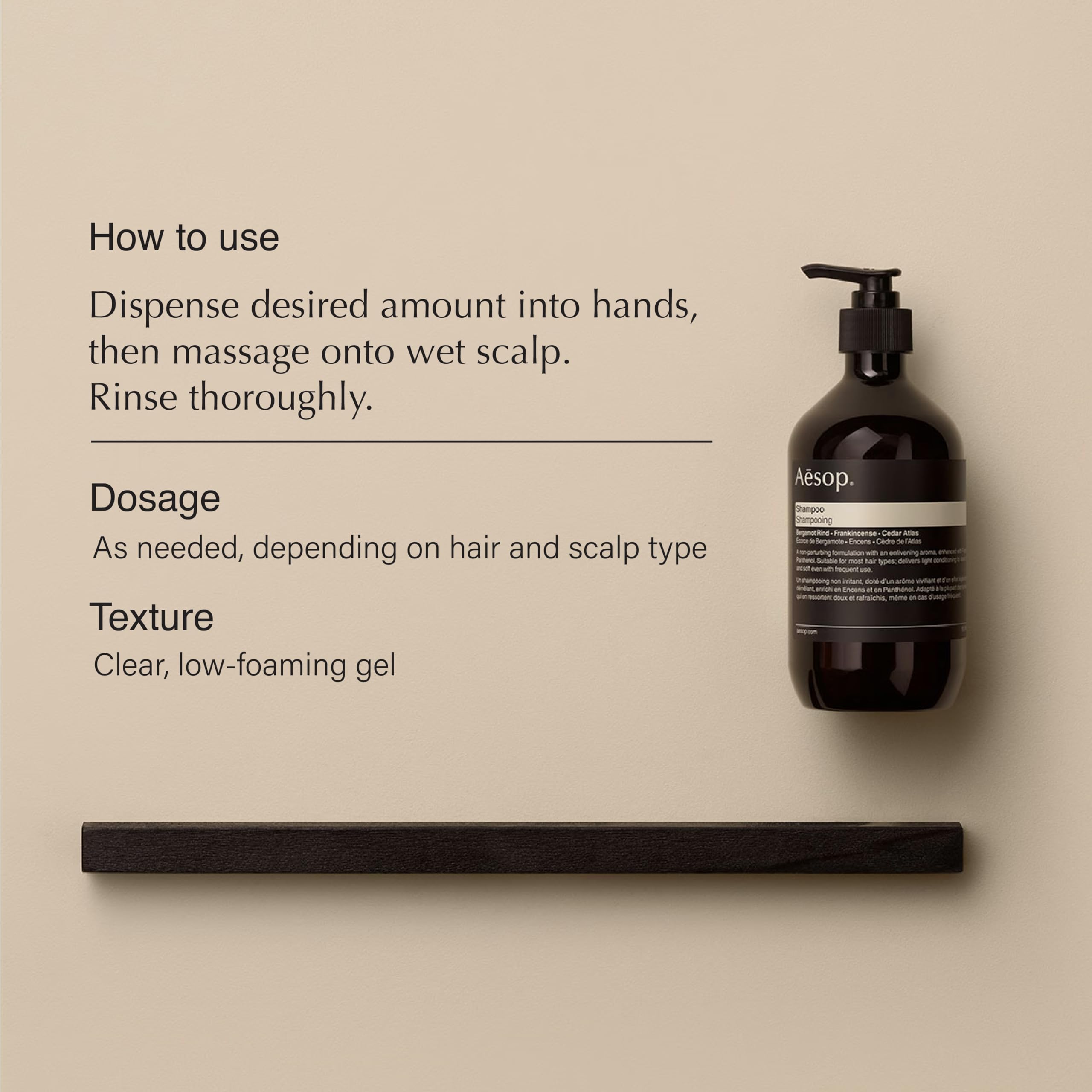 Aesop Champú: aplicación en el cabello para un lavado eficaz.