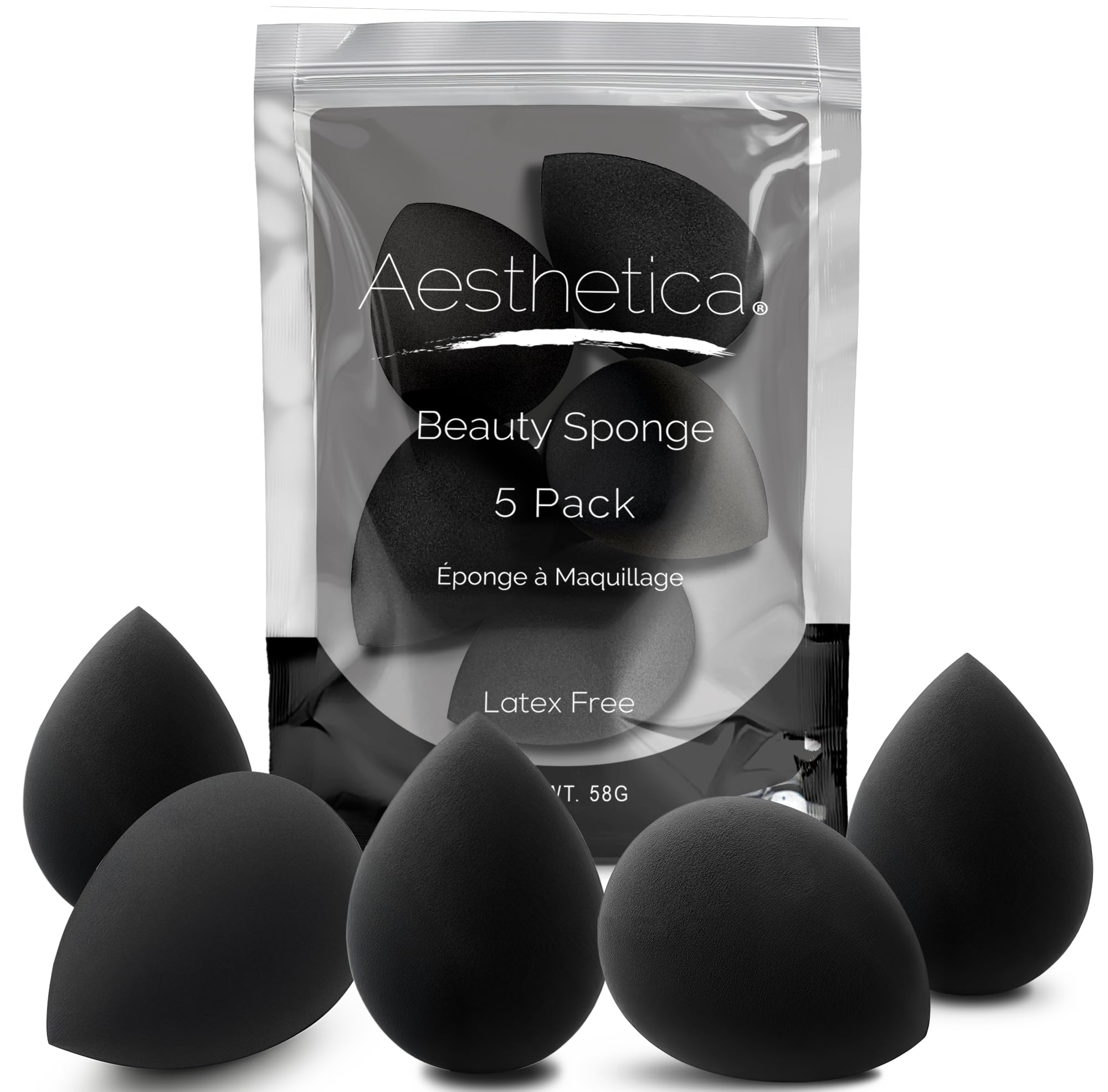 Esponja de maquillaje Aesthetica, libre de latex, para aplicación suave y uniforme.