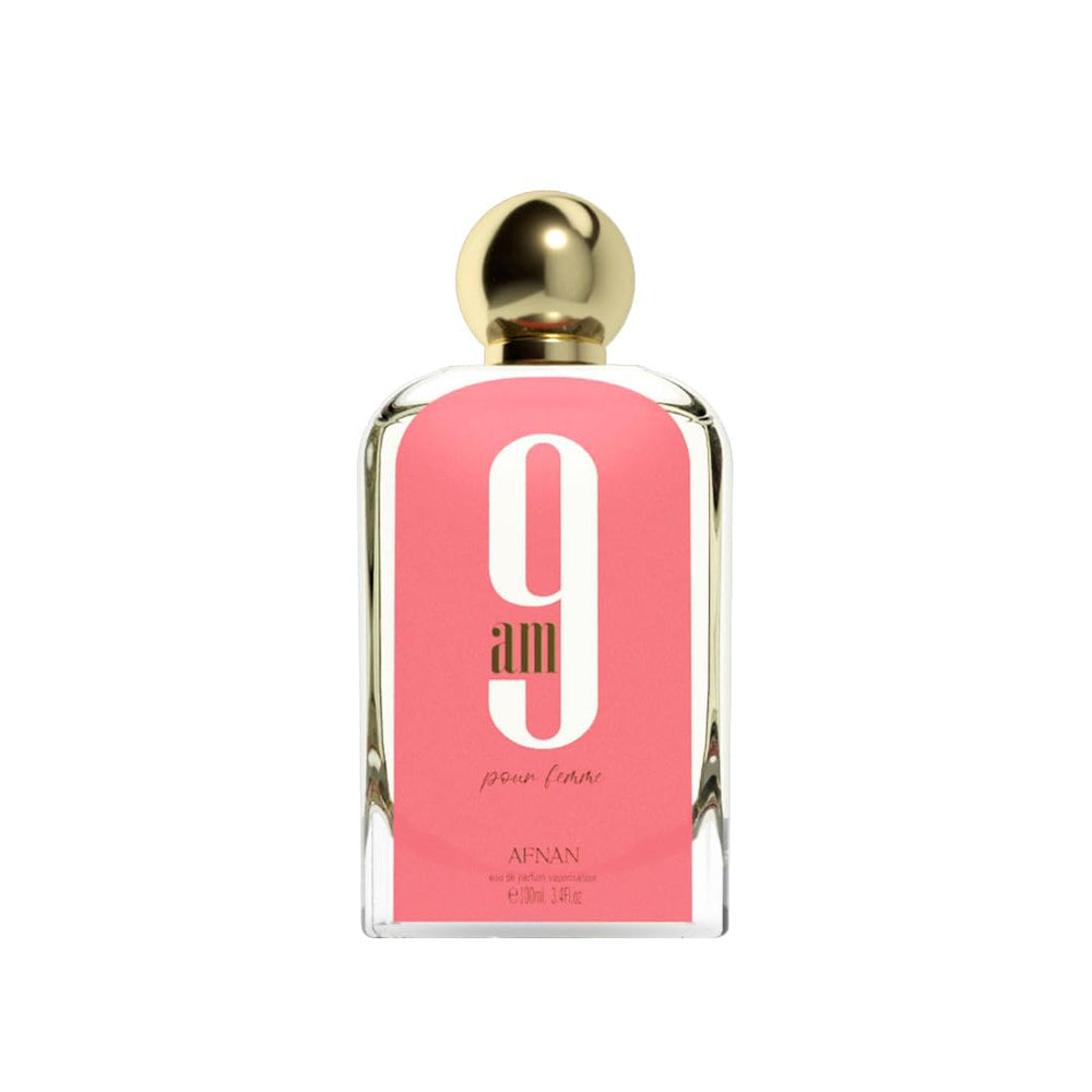 Afnan 9 AM Pour Femme: botella elegante para uso diario y ocasiones especiales