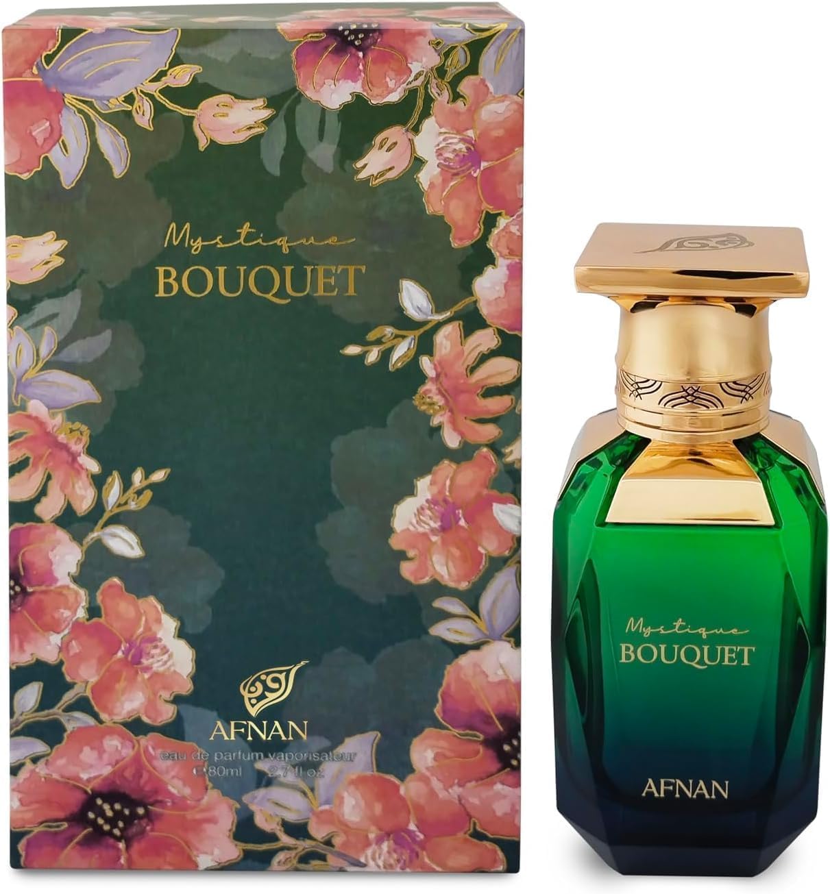 Afnan Mystique Bouquet, notas de corazón florales para un toque sofisticado.