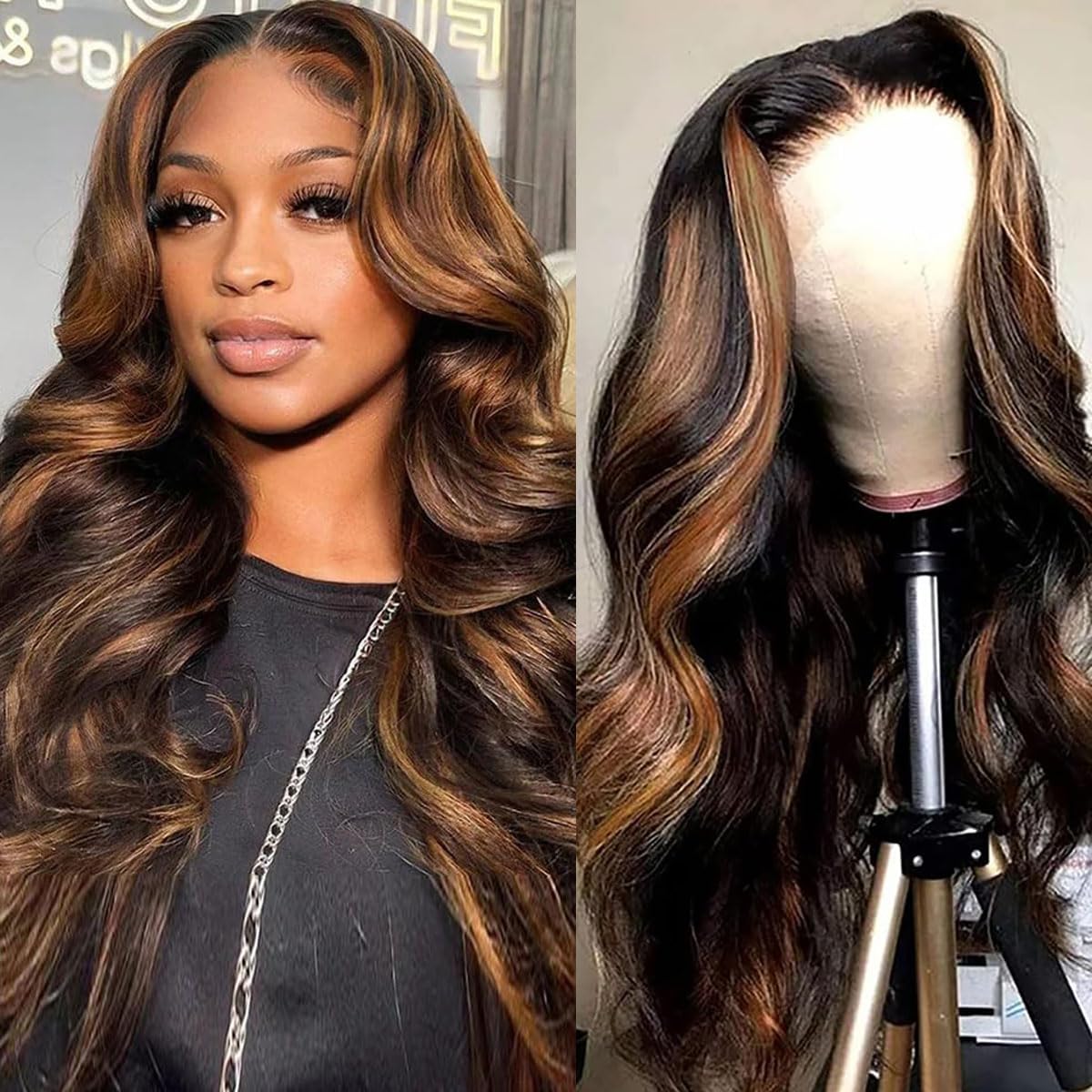 Afribye peluca frontal 13x6 con encaje muestra onda corporal natural para look suave