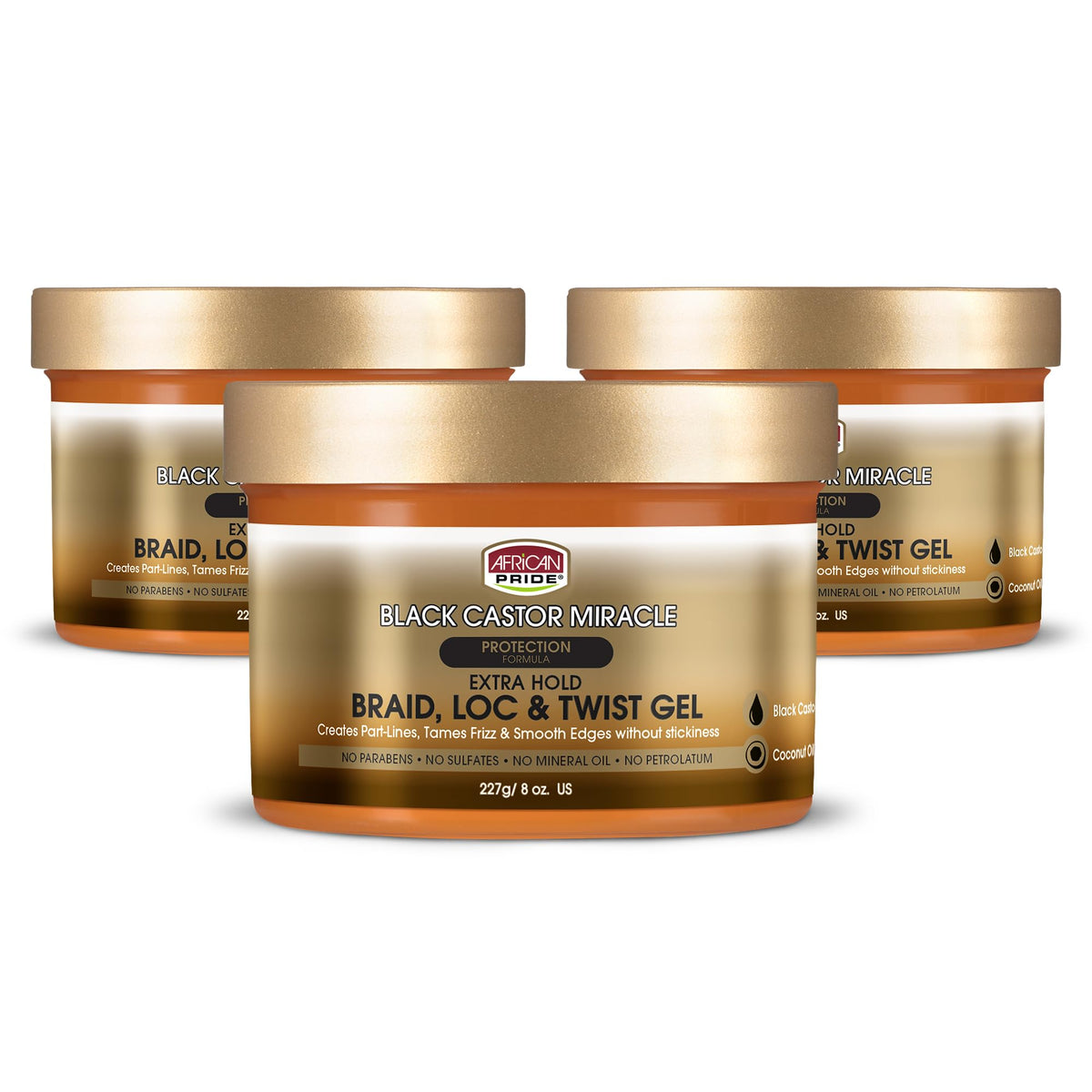 African Pride Black Castor Miracle, gel para trenzas, controla el frizz y aporta brillo.