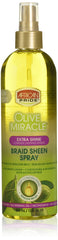 African Pride Braid Sheen Extra Spray, botella, brillo suave para todo tipo de cabello.