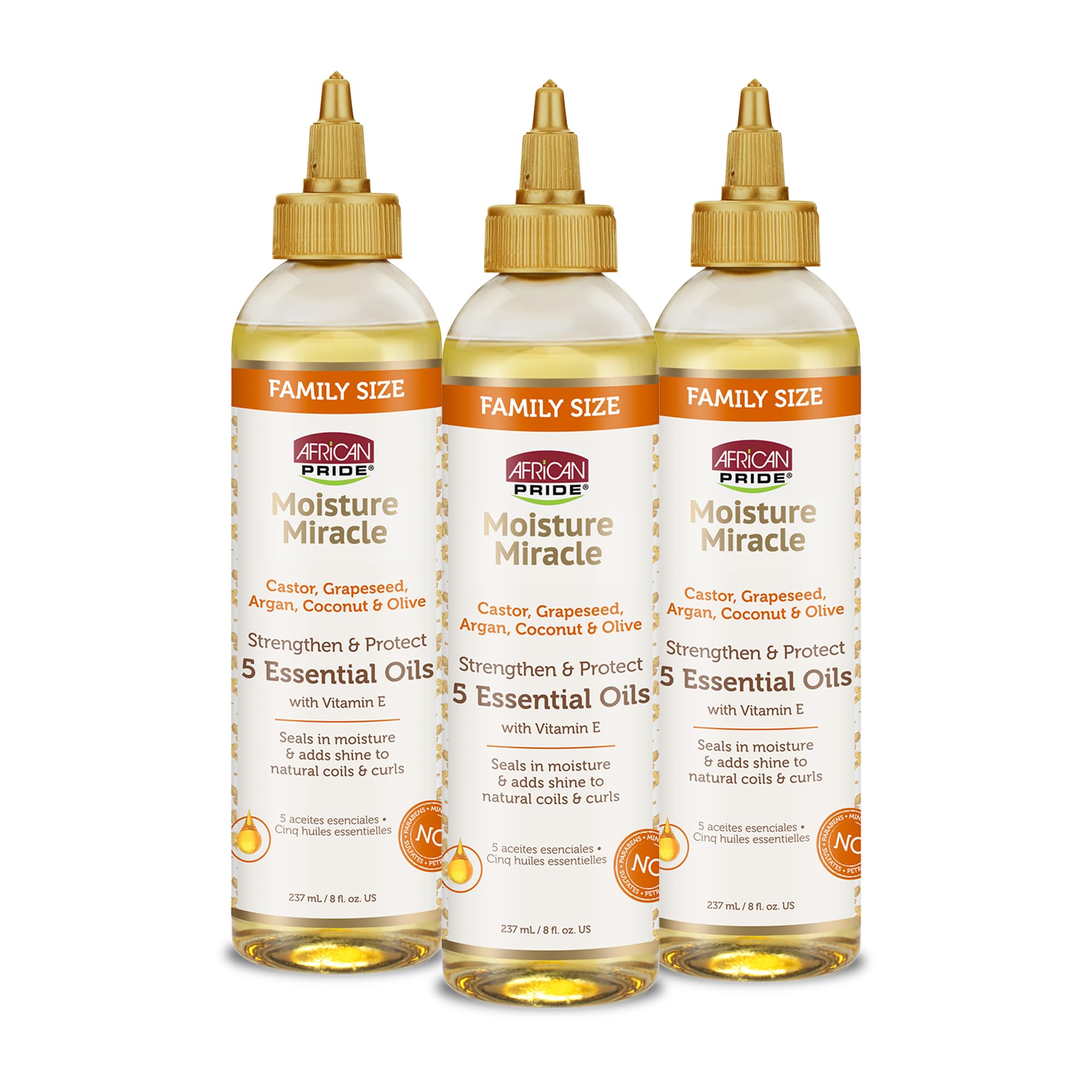 African Pride Moisture Miracle: botella-vertido, hidratación ligera para el cabello y cuero cabelludo.