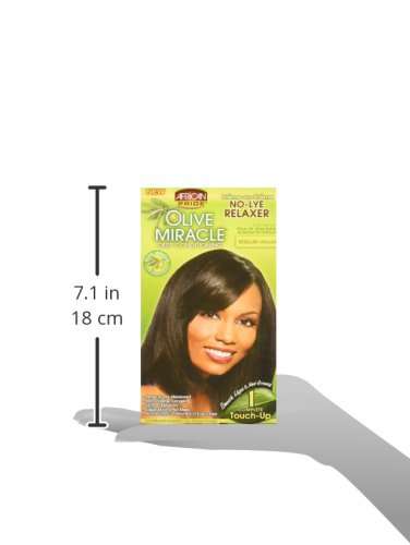 African Pride Olive Miracle kit de retoque, imagen del envase, aplicación sencilla y uso práctico
