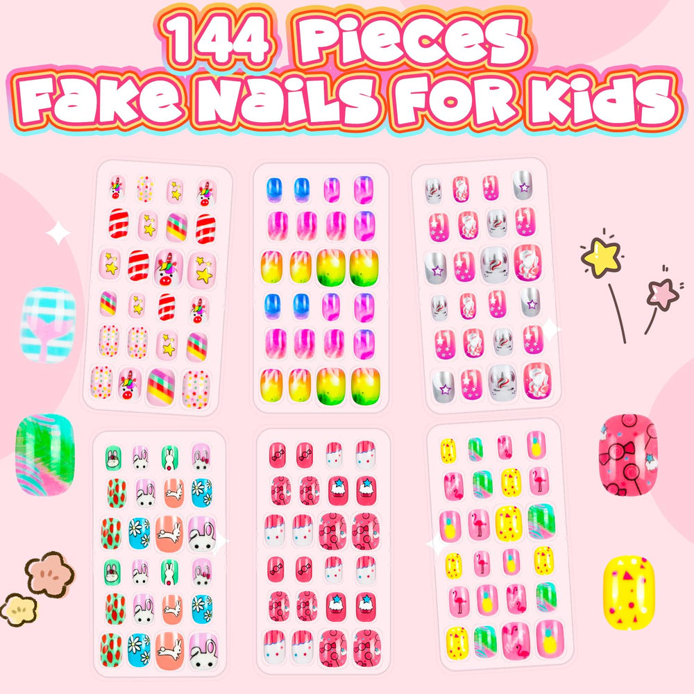 Uñas AGGKKY para niñas con diseños lindos y colores, perfectas para manualidades en casa.