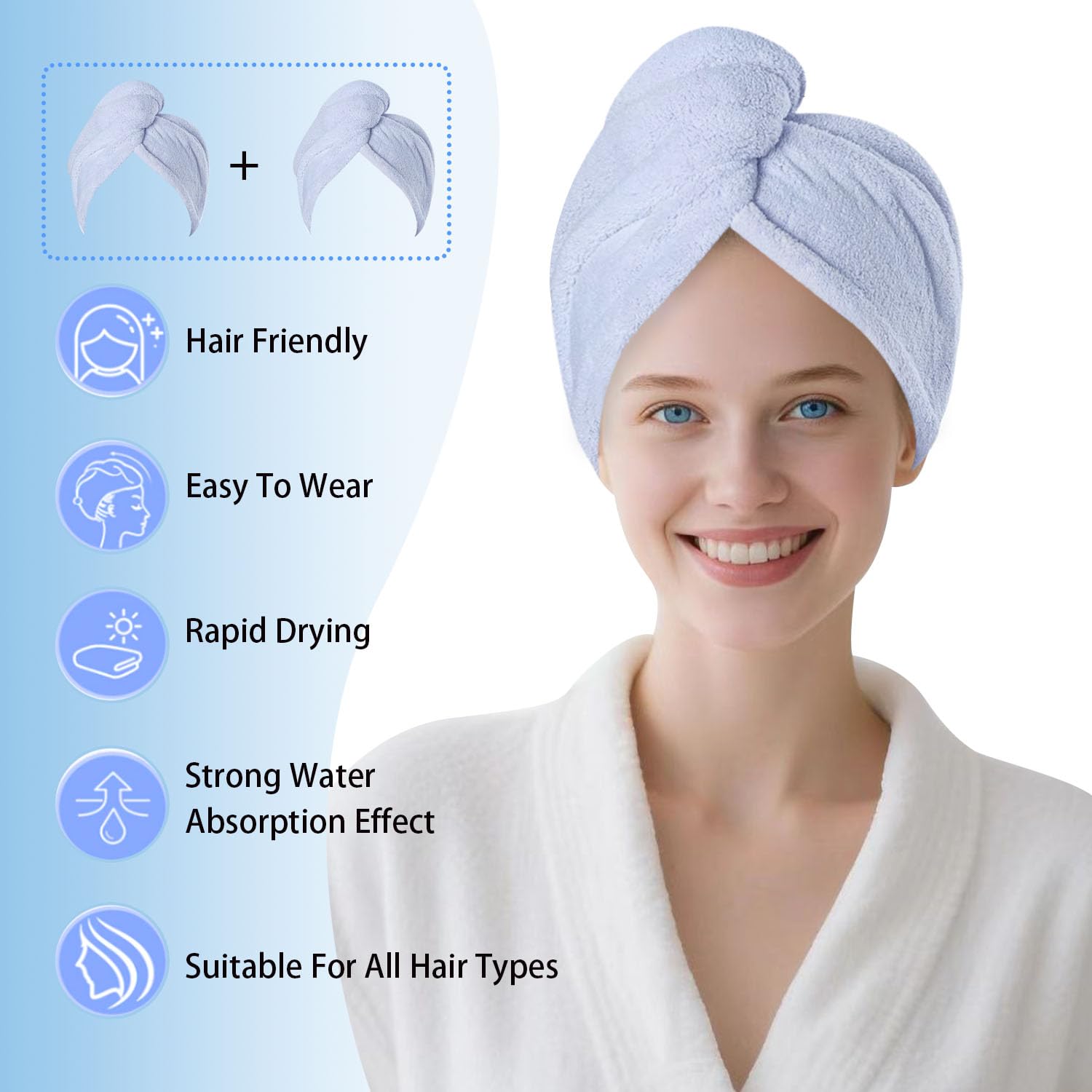 AGKXHDEC turbante azul para cabello, envuelve con suavidad tras la ducha.