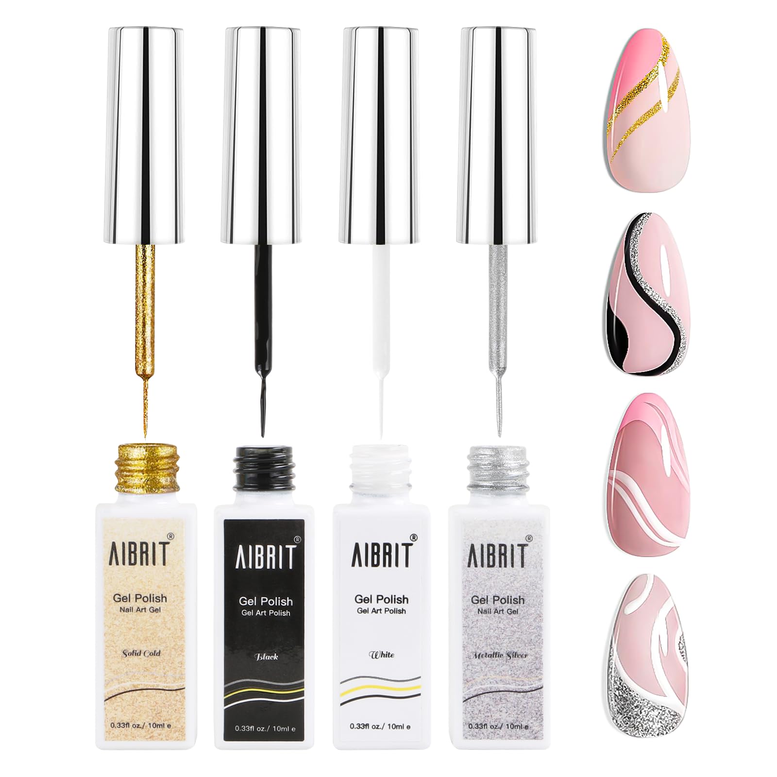 AIBRIT Gel Liner negro con punta delgada para líneas precisas en uñas.