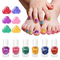 Esmalte infantil Aieenjor con arcoiris de seis colores para uñas divertidas.