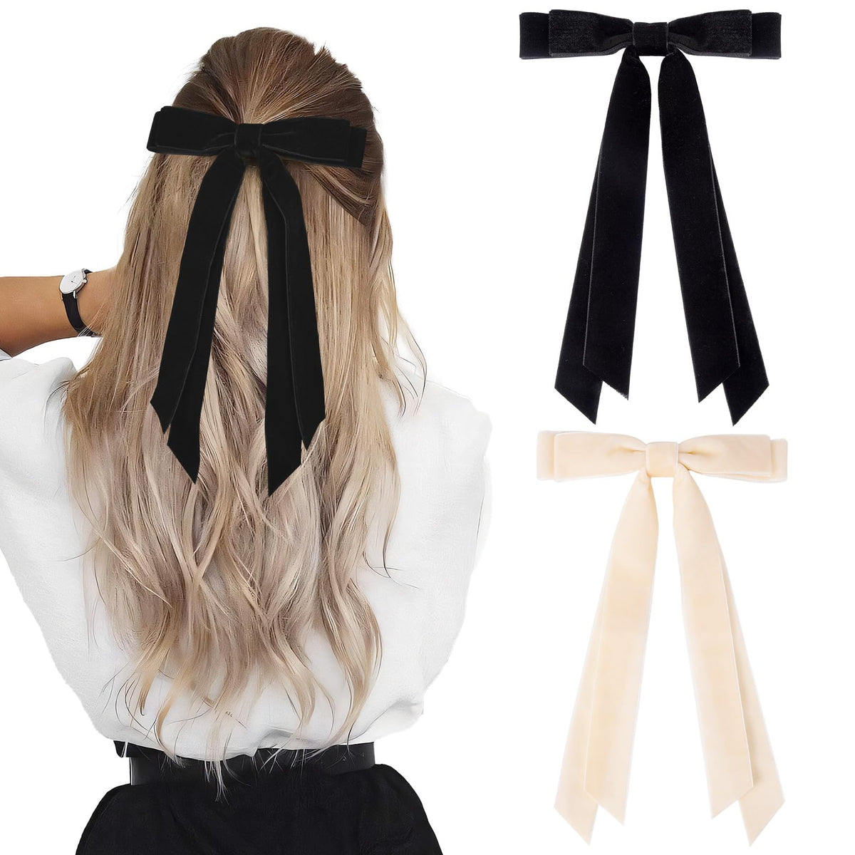 AILEAM lazo cabello seda beige para looks elegantes