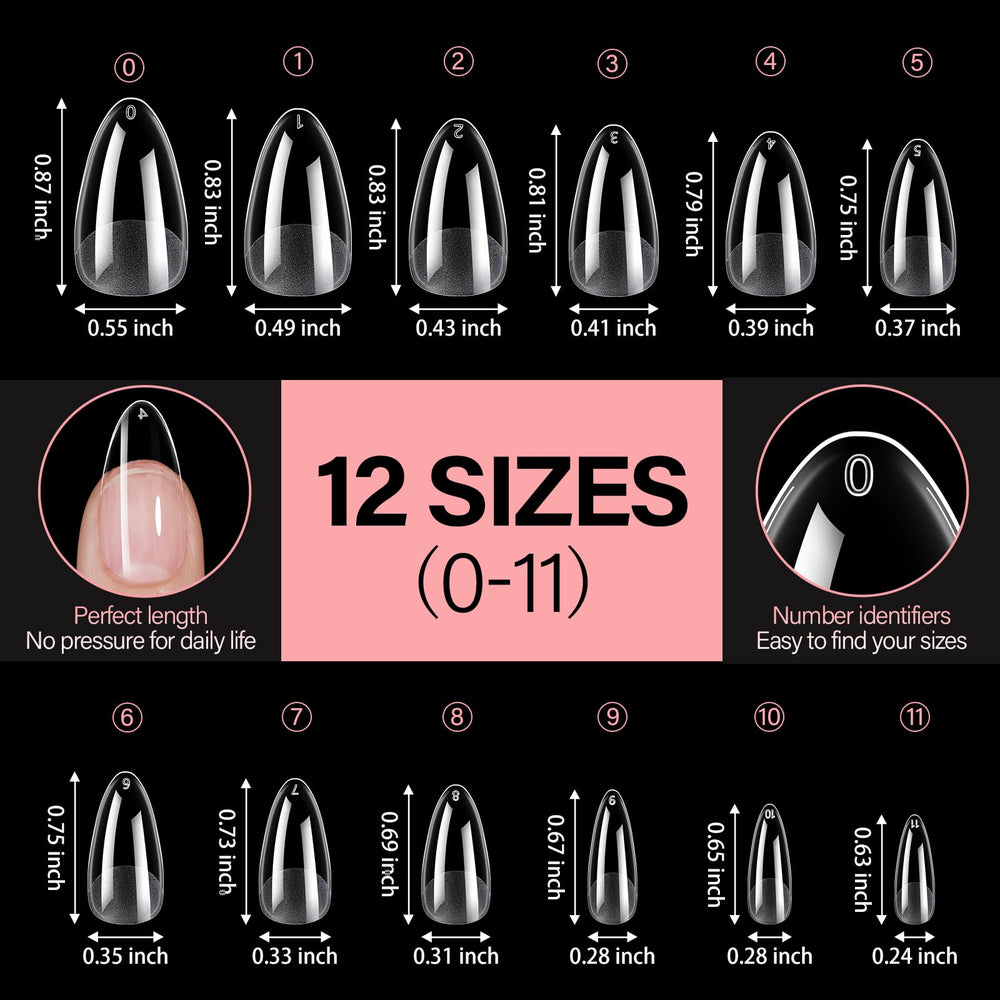 Doce tallas disponibles de uñas AILLSA para ajuste personalizado.