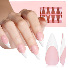 AILLSA puntas francesas largas en rosa almendra para un look elegante y duradero.