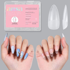 Puntas de uñas AILLSA cobertura total almendra mate para un acabado suave.