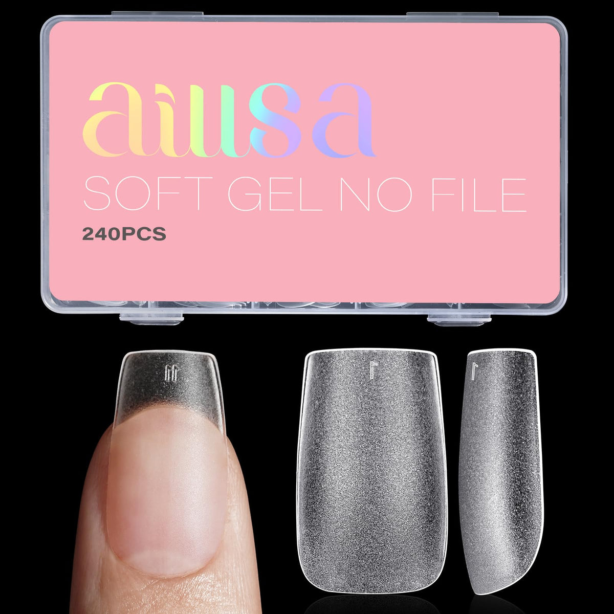 Tips AILLSA de uñas cortas cuadradas, 240 piezas, ajuste cómodo para uñas naturales.