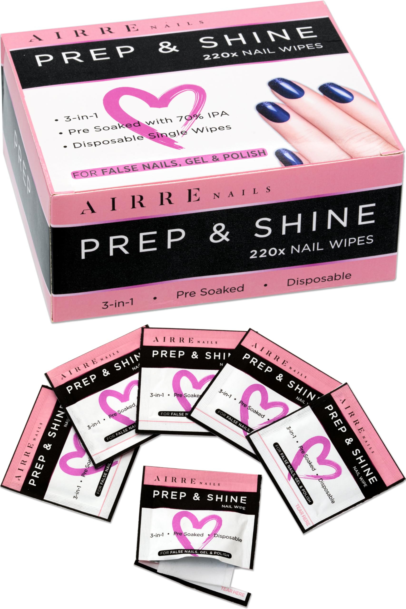AIRRE NAILS Prep & Wipe empaque individual para higiene profesional de uñas