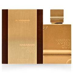 Al Haramain Amber Oud Gold Edition, botella frontal, aroma elegante y versátil.