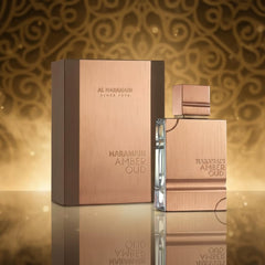 Al Haramain Amber Oud Gold Edition caja exterior que protege la fragancia y es ideal para regalo.