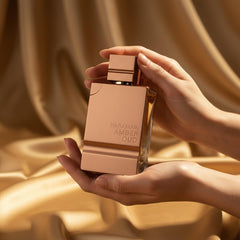 Al Haramain Amber Oud Gold Edition tapa visible con cierre seguro para viaje.