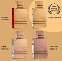 Al Haramain Amber Oud Rouge etiqueta describe marca y notas sensoriales