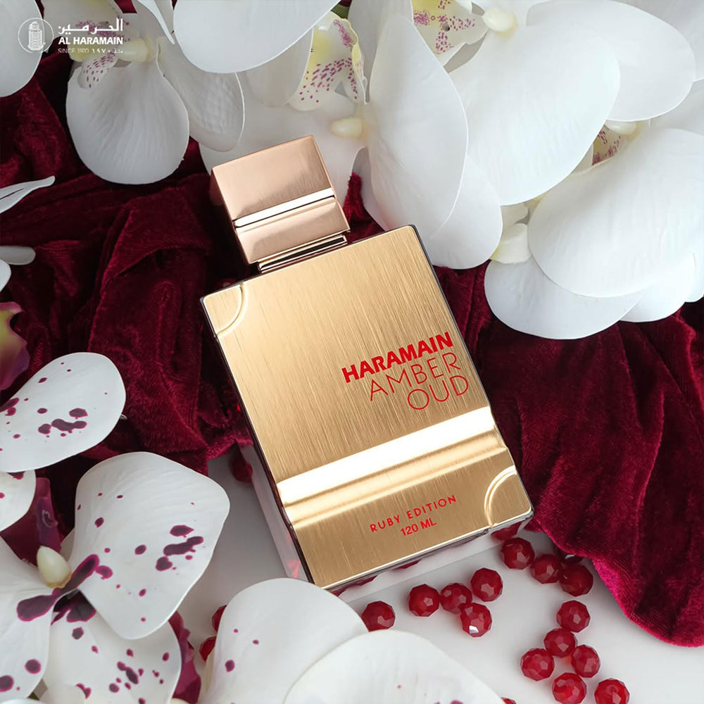 Al Haramain Amber Oud Ruby EDP, caja regalo, empaque premium para regalo.