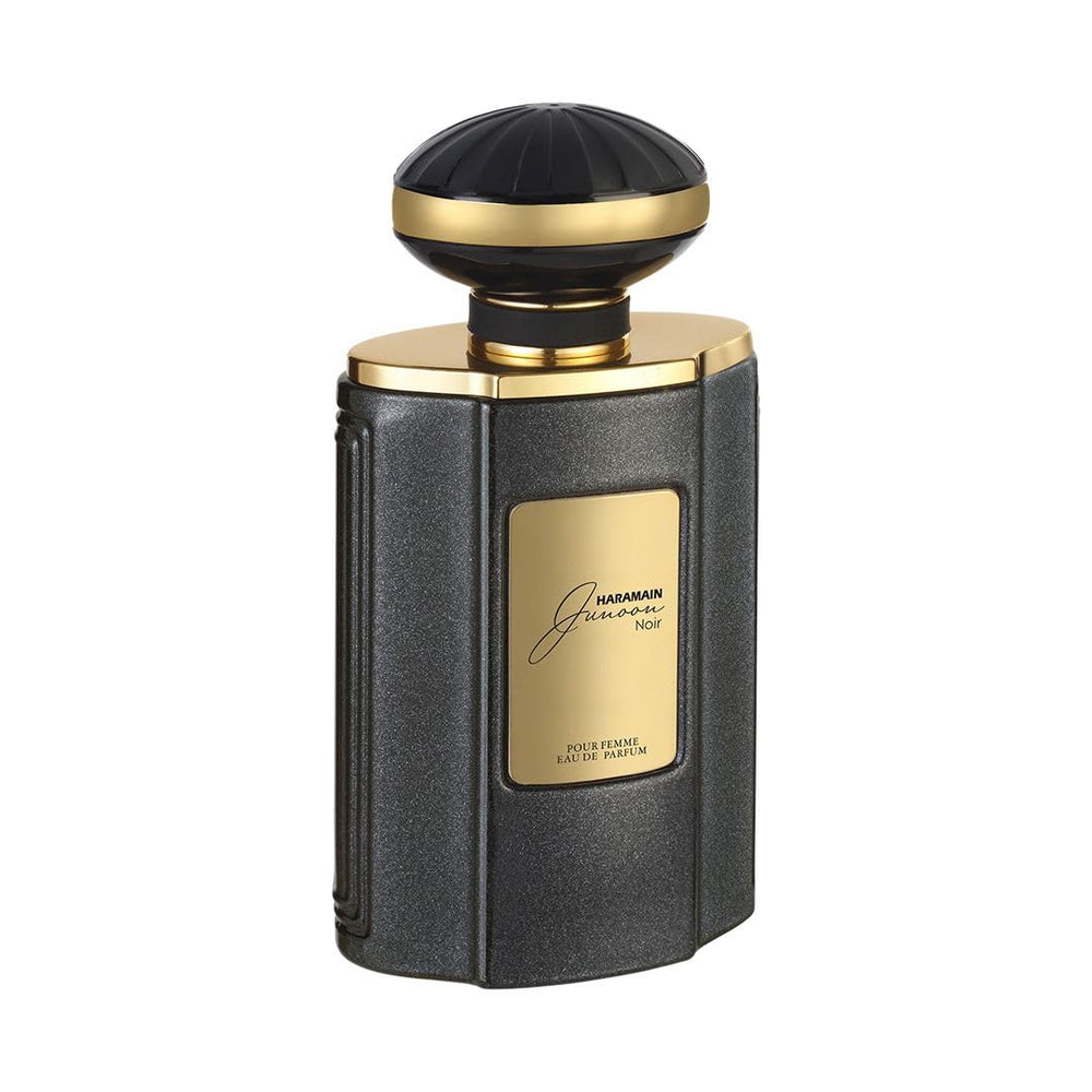 Al Haramain Junoon Noir, envase-caja, presentación premium para regalo.