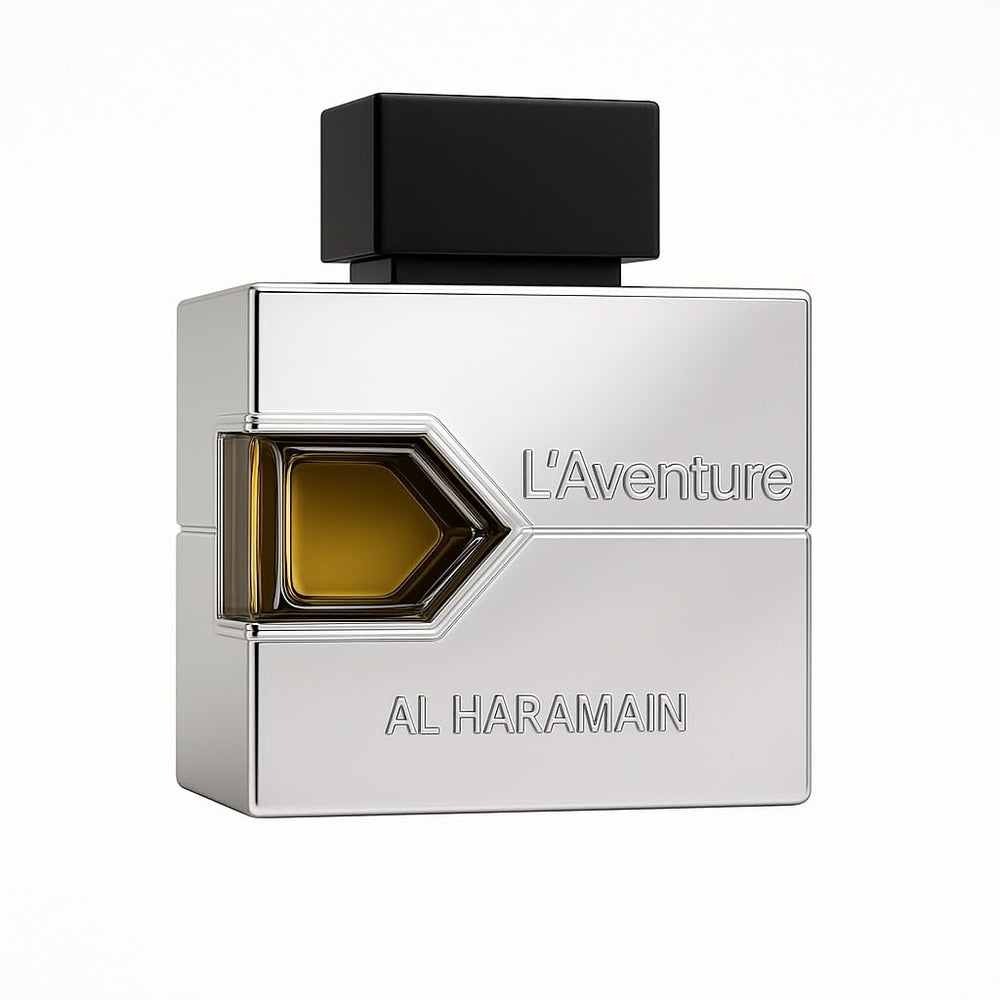 Al Haramain L'aventure: frasco frontal, presencia elegante y duración.
