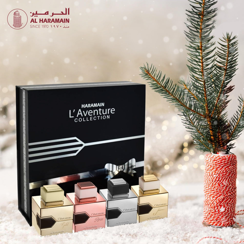 Al Haramain L'aventure Rose notas ámbar y almizcle para durabilidad.