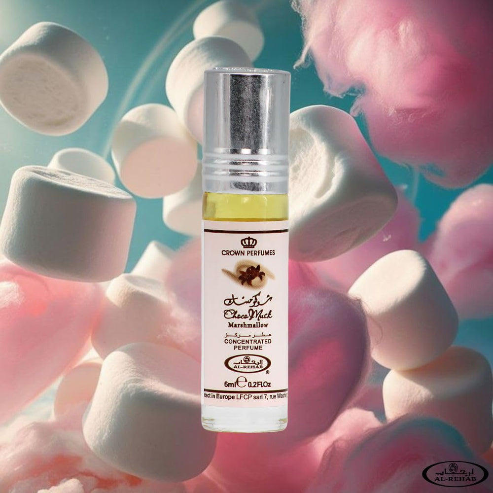Al-Rehab Choco Musk Marshmallow Pistacho, corazón de ámbar.