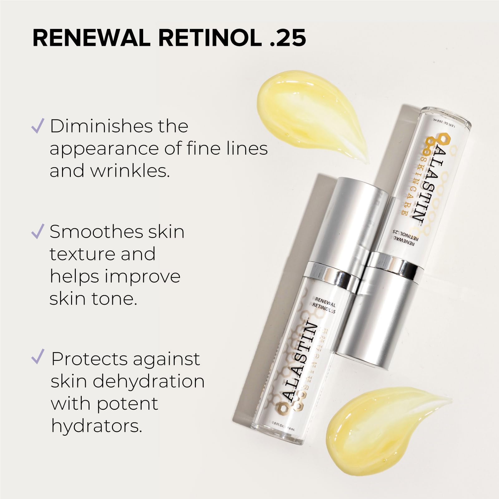 ALASTIN Skincare-serum-retinol-textura-aplicacion: aplicación suave y rápida.